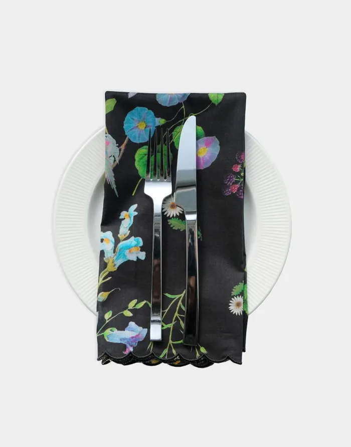 Women Cynthia Rowley Home Scallop Embroidered Edge Dinner Napkin Blkfl