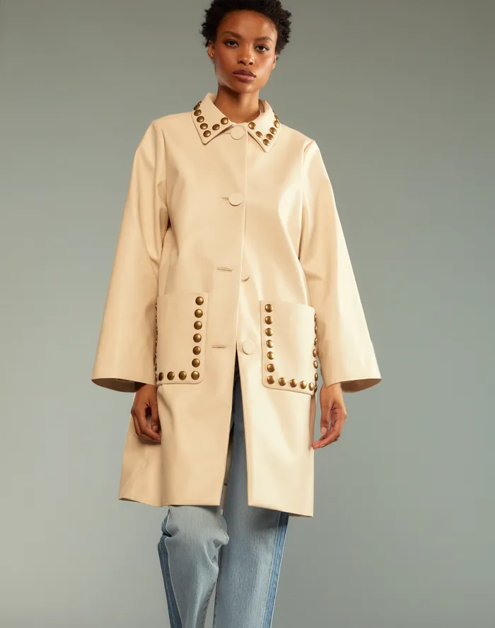 Women Cynthia Rowley Outerwear Studded Vegan Leather Coat Cream