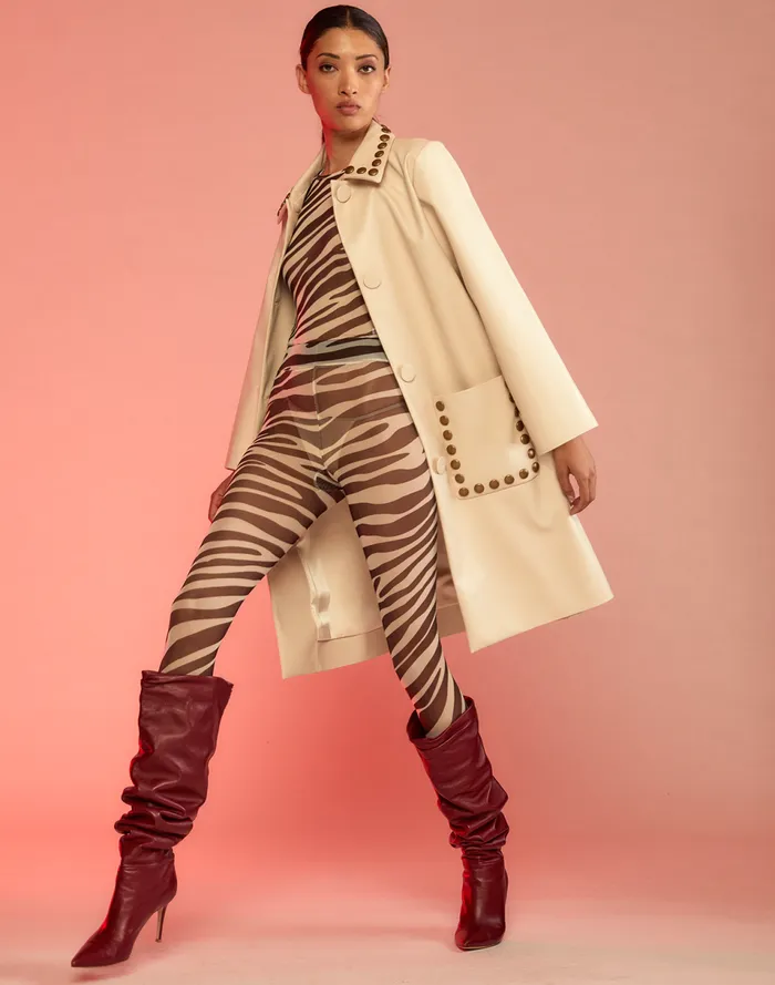 Women Cynthia Rowley Outerwear Studded Vegan Leather Coat Cream