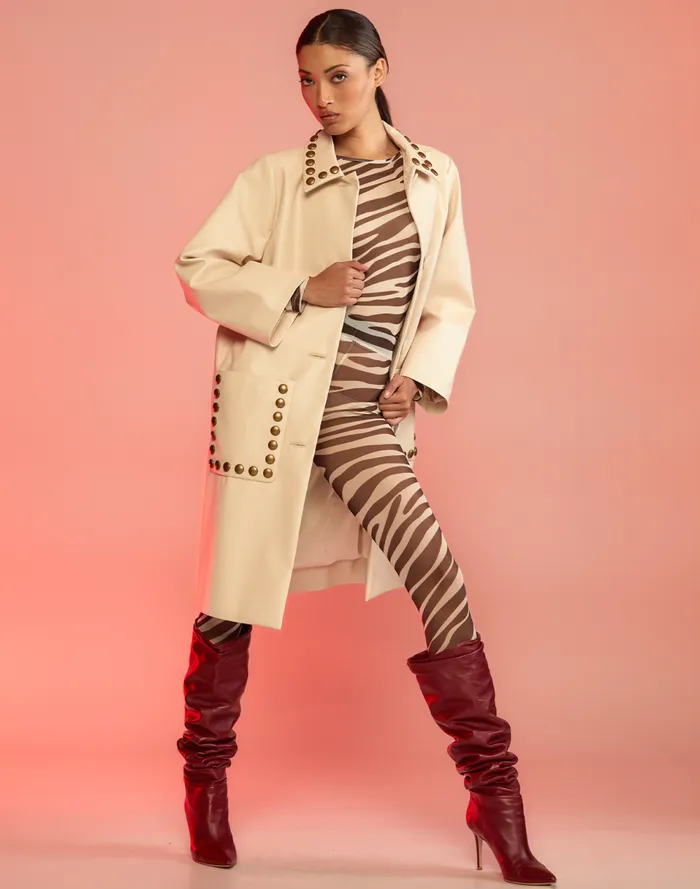 Women Cynthia Rowley Outerwear Studded Vegan Leather Coat Cream