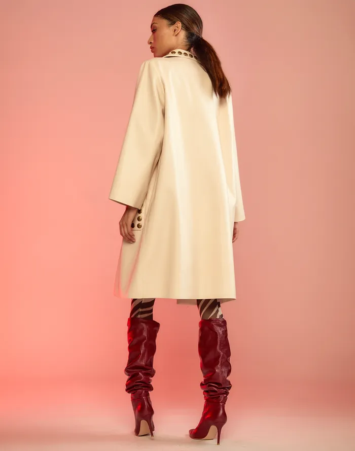 Women Cynthia Rowley Outerwear Studded Vegan Leather Coat Cream