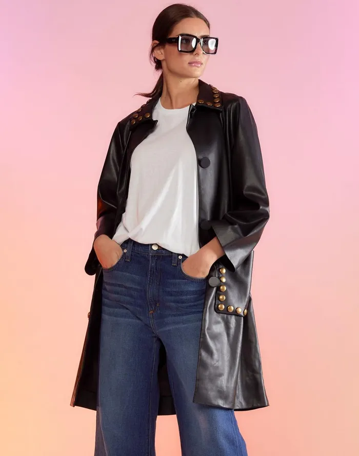 Women Cynthia Rowley Outerwear Vegan Studded Leather Coat Black