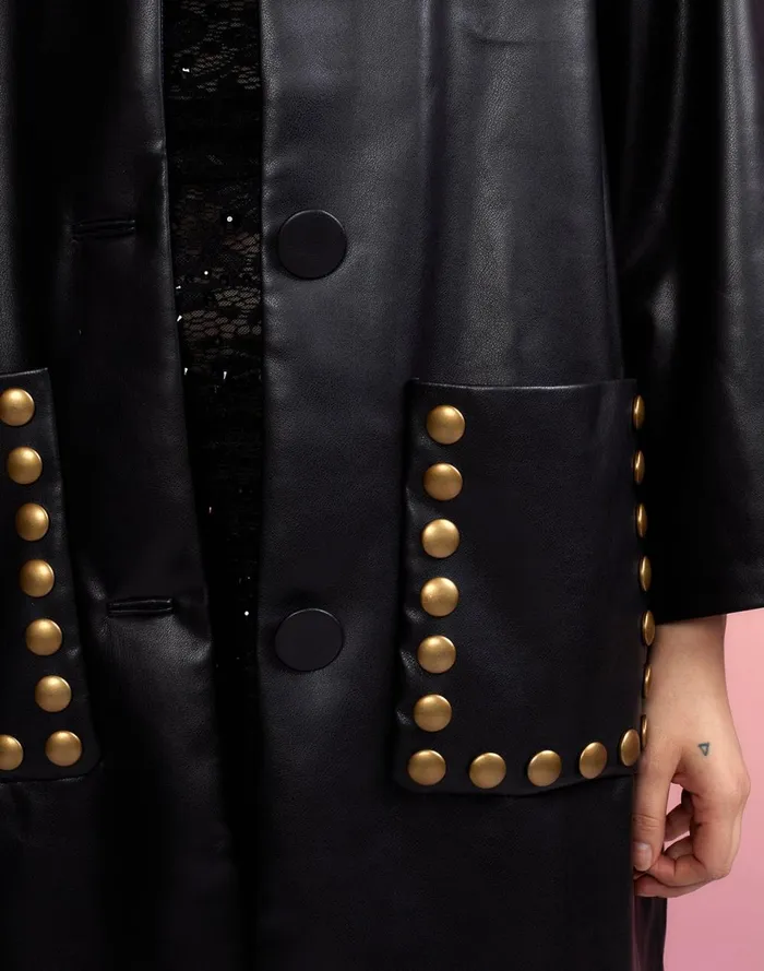 Women Cynthia Rowley Outerwear Vegan Studded Leather Coat Black