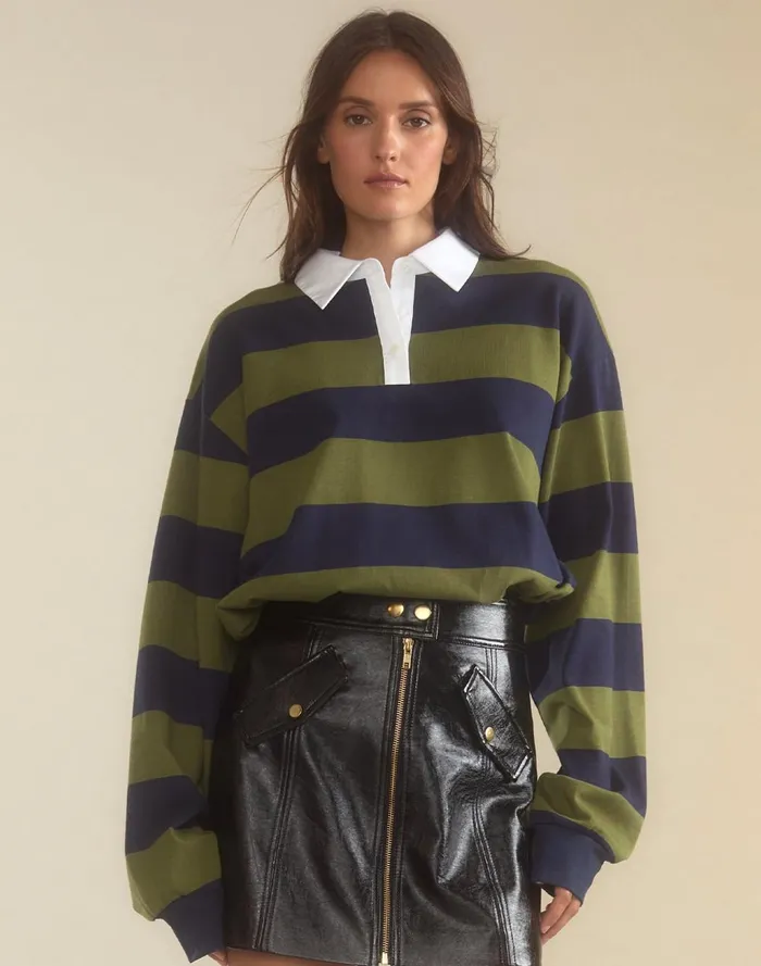Women Cynthia Rowley Tops Ardie Striped Rugby Shirt Grnvy