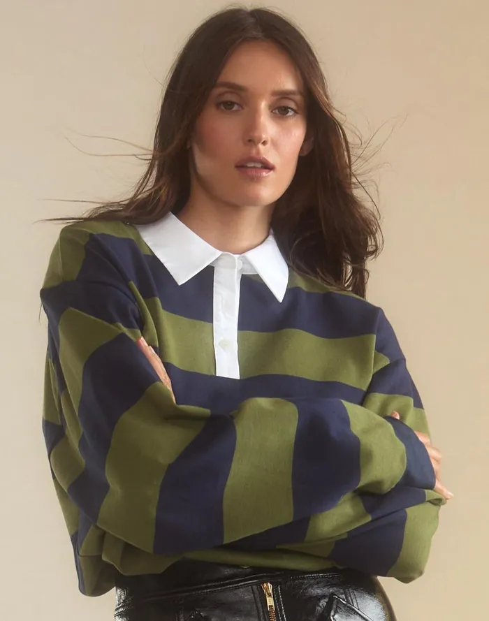 Women Cynthia Rowley Tops Ardie Striped Rugby Shirt Grnvy Women Cynthia Rowley Tops Ardie Striped Rugby Shirt Grnvy