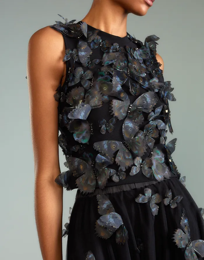 Women Cynthia Rowley Tops Butterfly Applique Top Black