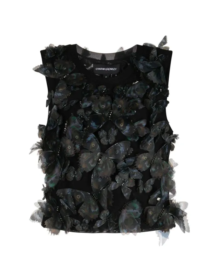 Women Cynthia Rowley Tops Butterfly Applique Top Black
