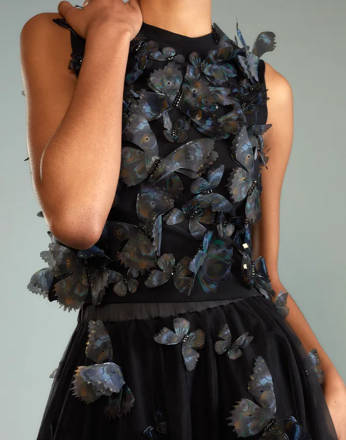 Women Cynthia Rowley Tops Butterfly Applique Top Black