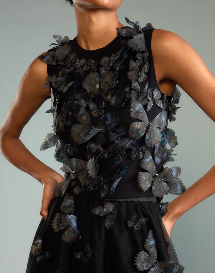 Women Cynthia Rowley Tops Butterfly Applique Top Black