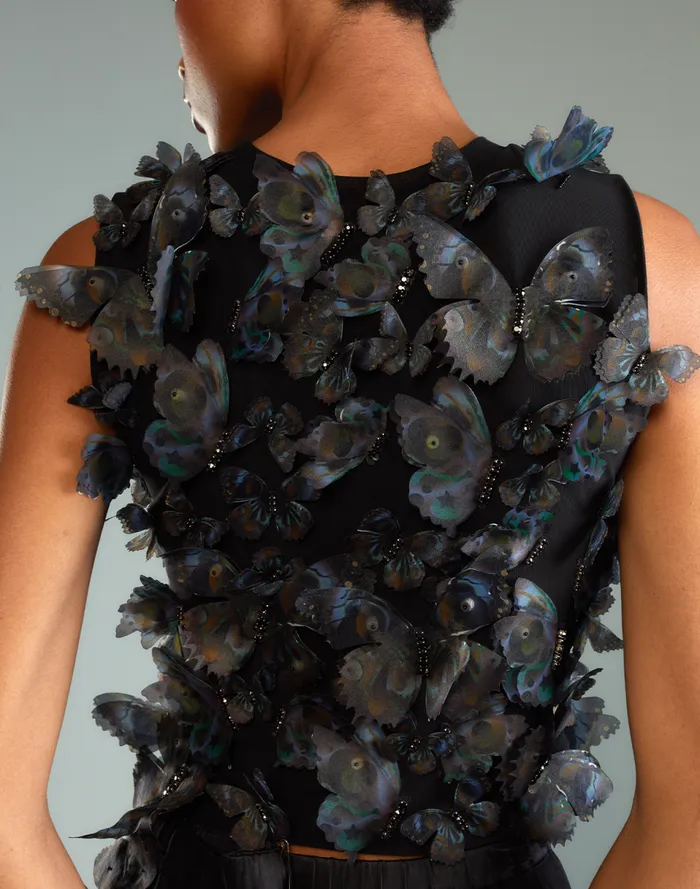 Women Cynthia Rowley Tops Butterfly Applique Top Black