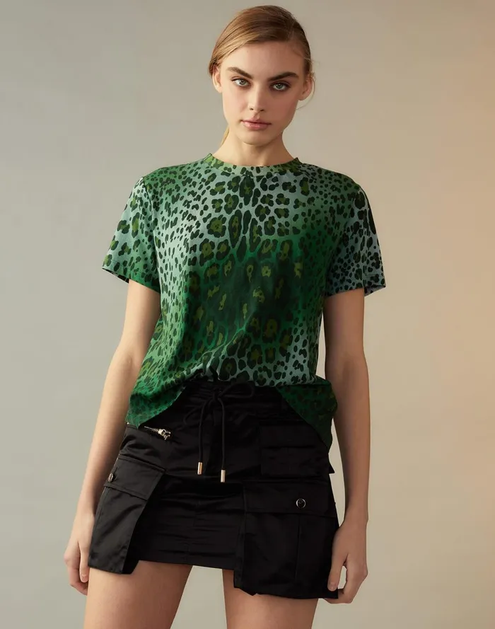 Women Cynthia Rowley Tops Leopard Tee Grnleo