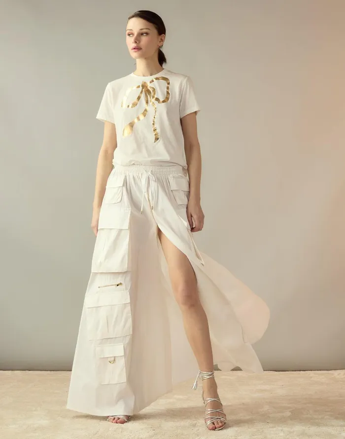 Women Cynthia Rowley Tops Metallic Bow Tee White Women Cynthia Rowley Tops Metallic Bow Tee White