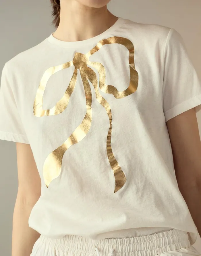 Women Cynthia Rowley Tops Metallic Bow Tee White Women Cynthia Rowley Tops Metallic Bow Tee White