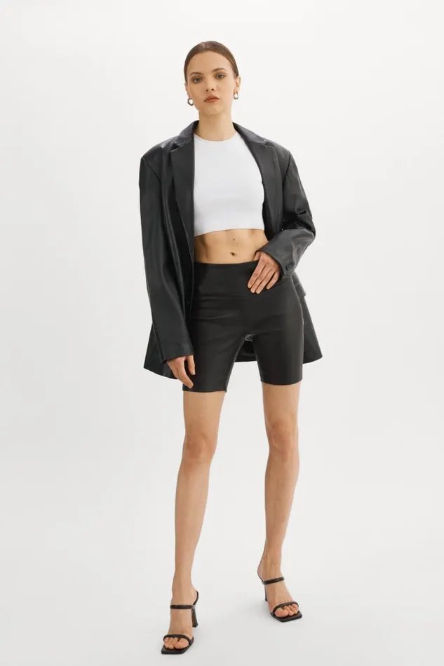 Women DARI Leather Biker Shorts Black LAMARQUE Pants and Shorts
