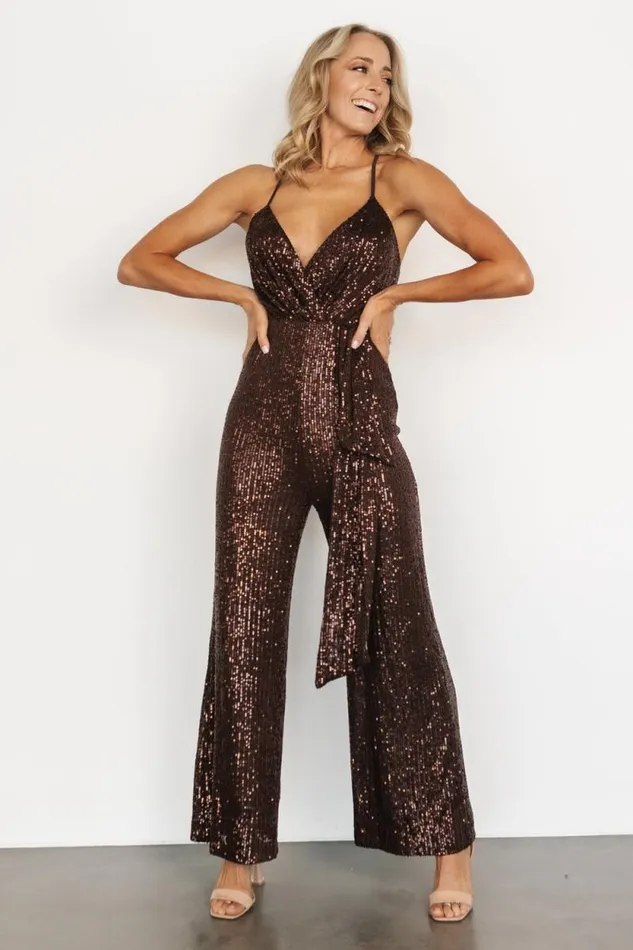 Women Darius Sequin Jumpsuit Chocolate Baltic Born Embellished and Sequined
