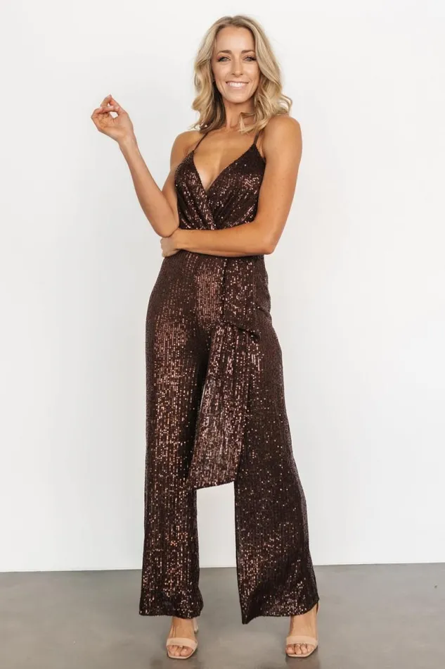 Women Darius Sequin Jumpsuit Chocolate Baltic Born Embellished and Sequined Women Darius Sequin Jumpsuit Chocolate Baltic Born Embellished and Sequined