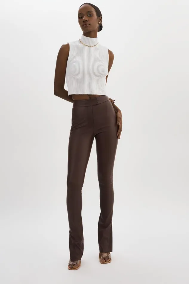 Women DAWN Stretch Leather Pants Mahogany LAMARQUE Pants and Shorts