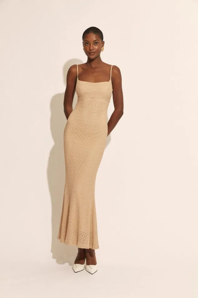 Women Day To Night Dresses Bardot Adoni Stretch Lace Midi Dress In Natural Natural