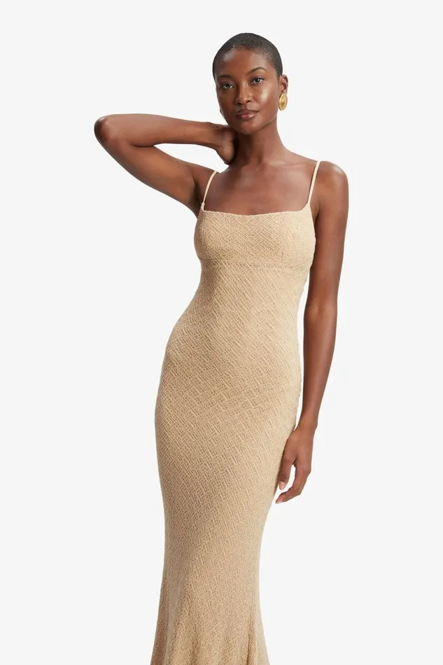 Women Day To Night Dresses Bardot Adoni Stretch Lace Midi Dress In Natural Natural