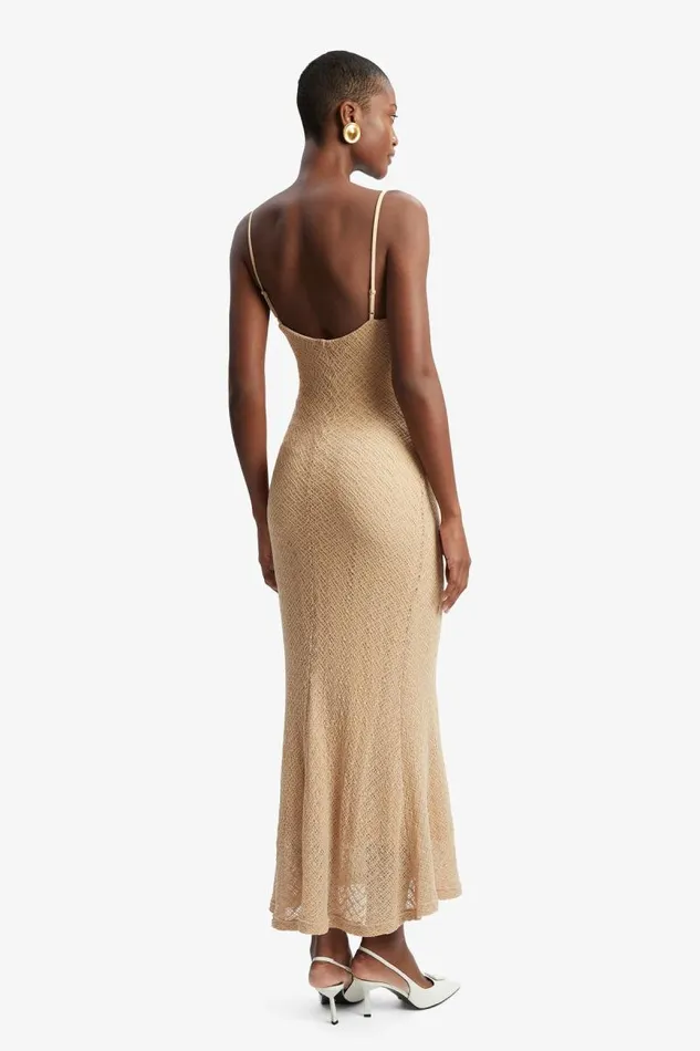 Women Day To Night Dresses Bardot Adoni Stretch Lace Midi Dress In Natural Natural