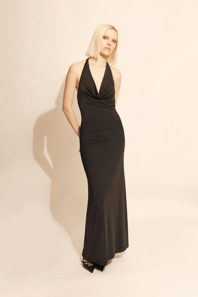 Women Day To Night Dresses Bardot Francine Halter Maxi Dress In Black Black