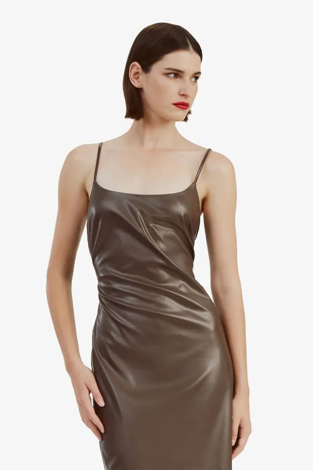 Women Day To Night Dresses Bardot Helena Vegan Leather Dress In Chocolate Chocolate
