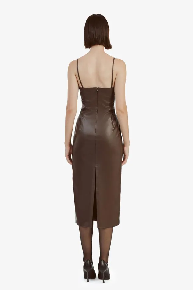 Women Day To Night Dresses Bardot Helena Vegan Leather Dress In Chocolate Chocolate