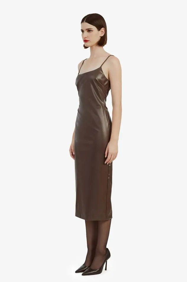 Women Day To Night Dresses Bardot Helena Vegan Leather Dress In Chocolate Chocolate