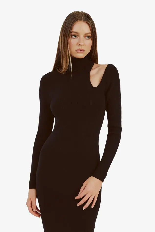 Women Day To Night Dresses Bardot Olesa Asymmetric Knit Dress In Black Black Women Day To Night Dresses Bardot Olesa Asymmetric Knit Dress In Black Black