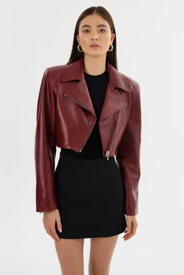 Women DAYLIN Cropped Leather Jacket Burgundy LAMARQUE Leather Jackets