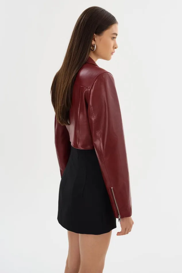 Women DAYLIN Cropped Leather Jacket Burgundy LAMARQUE Leather Jackets