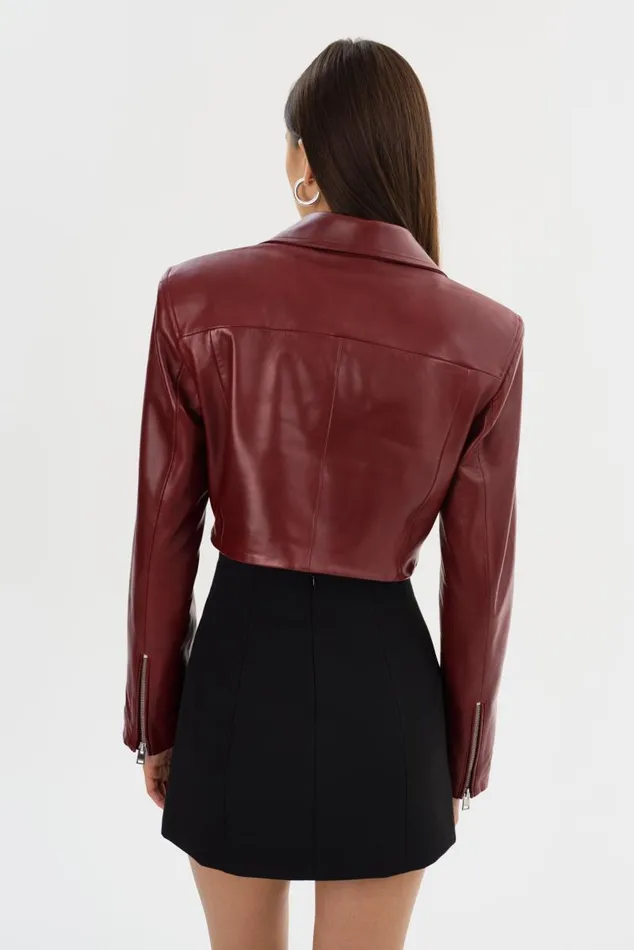 Women DAYLIN Cropped Leather Jacket Burgundy LAMARQUE Leather Jackets
