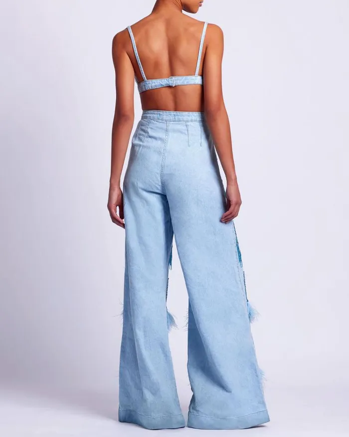 Women Denim PatBO HandBeaded Denim And Feather Jeans FINAL SALE Denim