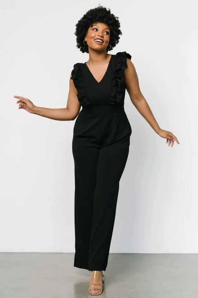 Women Descanso Ruffle Jumpsuit Black Baltic Born Jumpsuits and Rompers