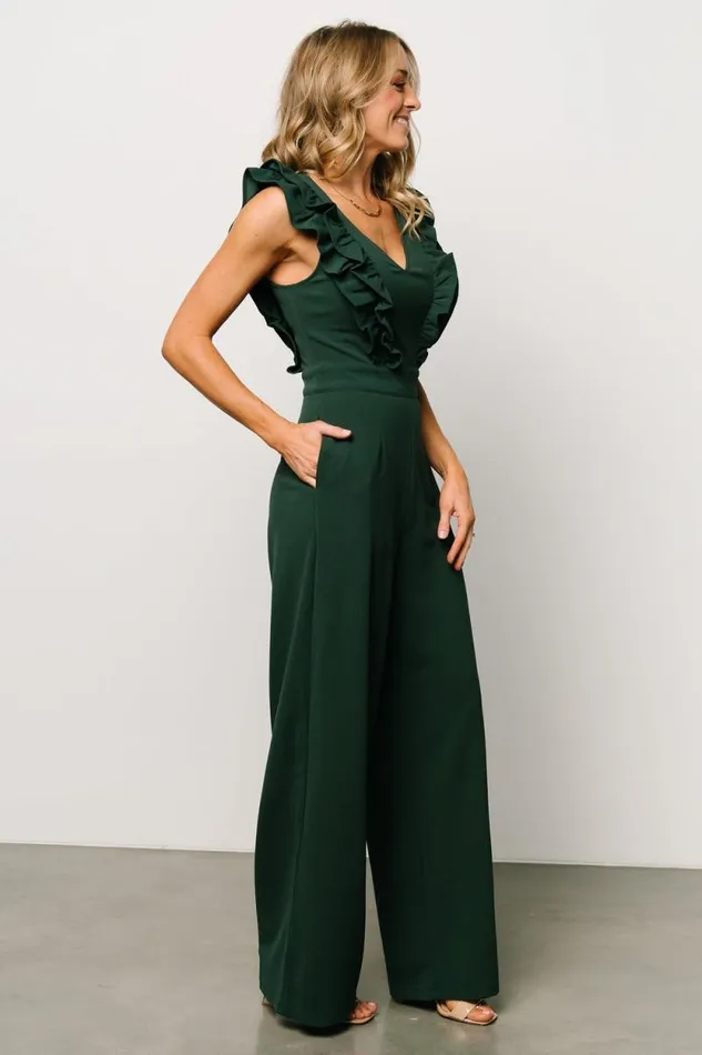Women Descanso Ruffle Jumpsuit Dark Green Baltic Born Jumpsuits and Rompers Women Descanso Ruffle Jumpsuit Dark Green Baltic Born Jumpsuits and Rompers