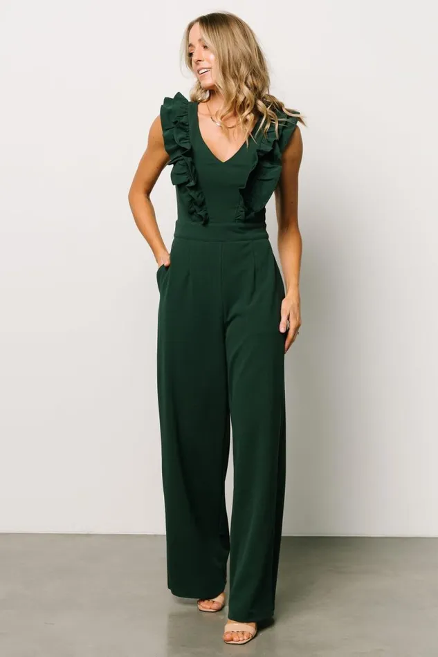 Women Descanso Ruffle Jumpsuit Dark Green Baltic Born Jumpsuits and Rompers Women Descanso Ruffle Jumpsuit Dark Green Baltic Born Jumpsuits and Rompers
