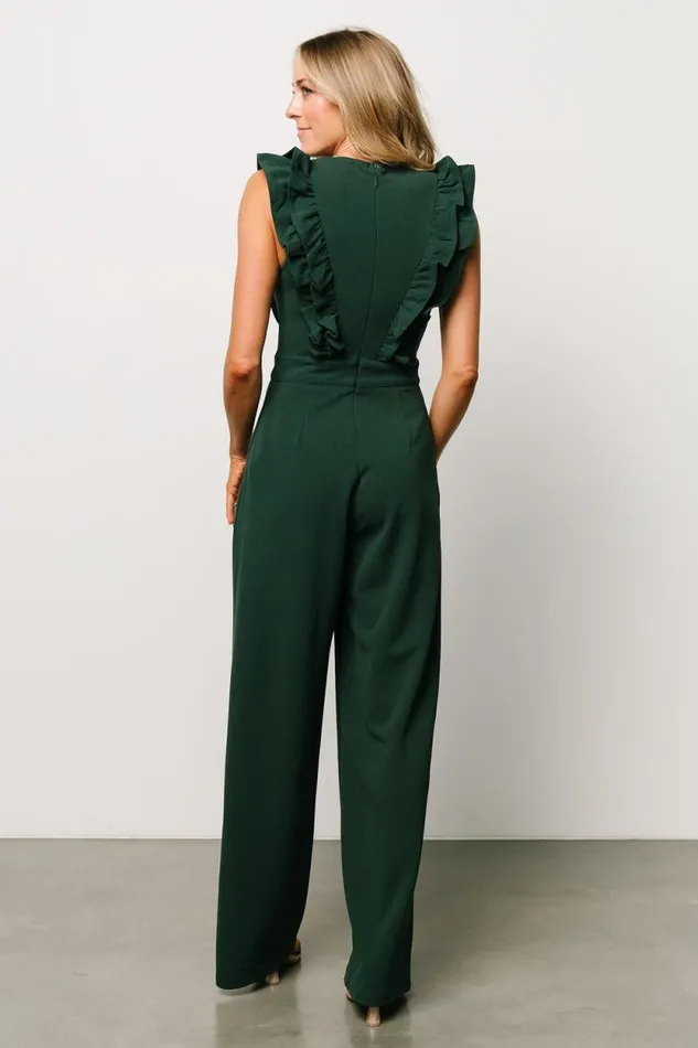 Women Descanso Ruffle Jumpsuit Dark Green Baltic Born Jumpsuits and Rompers Women Descanso Ruffle Jumpsuit Dark Green Baltic Born Jumpsuits and Rompers
