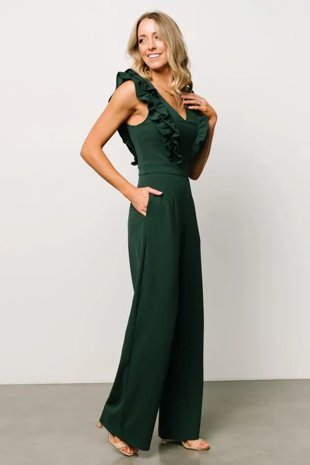Women Descanso Ruffle Jumpsuit Dark Green Baltic Born Jumpsuits and Rompers Women Descanso Ruffle Jumpsuit Dark Green Baltic Born Jumpsuits and Rompers
