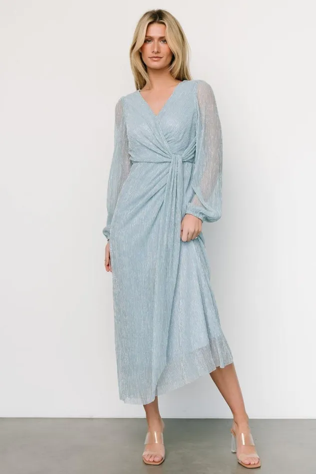 Women Devlyn Pleated Dress Dusty Blue Shimmer Baltic Born Midi Dresses