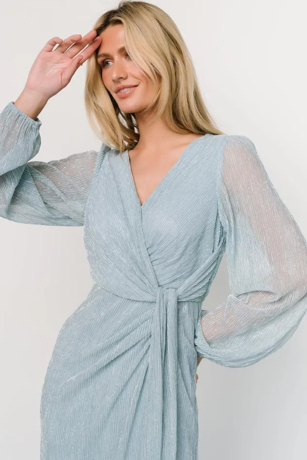 Women Devlyn Pleated Dress Dusty Blue Shimmer Baltic Born Midi Dresses Women Devlyn Pleated Dress Dusty Blue Shimmer Baltic Born Midi Dresses