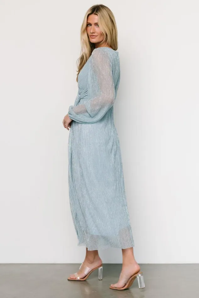 Women Devlyn Pleated Dress Dusty Blue Shimmer Baltic Born Midi Dresses Women Devlyn Pleated Dress Dusty Blue Shimmer Baltic Born Midi Dresses