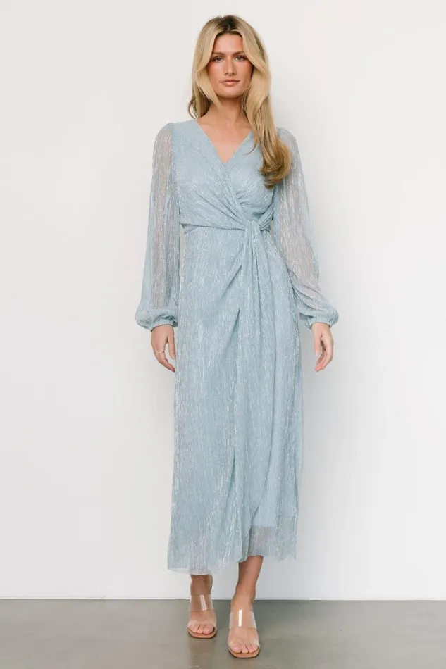Women Devlyn Pleated Dress Dusty Blue Shimmer Baltic Born Midi Dresses Women Devlyn Pleated Dress Dusty Blue Shimmer Baltic Born Midi Dresses