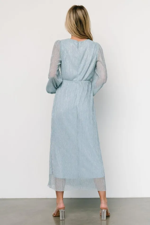 Women Devlyn Pleated Dress Dusty Blue Shimmer Baltic Born Midi Dresses Women Devlyn Pleated Dress Dusty Blue Shimmer Baltic Born Midi Dresses
