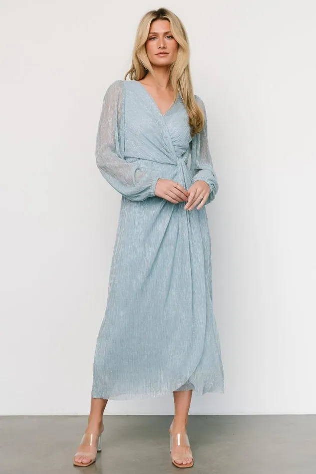 Women Devlyn Pleated Dress Dusty Blue Shimmer Baltic Born Midi Dresses Women Devlyn Pleated Dress Dusty Blue Shimmer Baltic Born Midi Dresses