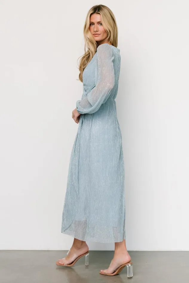 Women Devlyn Pleated Dress Dusty Blue Shimmer Baltic Born Midi Dresses Women Devlyn Pleated Dress Dusty Blue Shimmer Baltic Born Midi Dresses