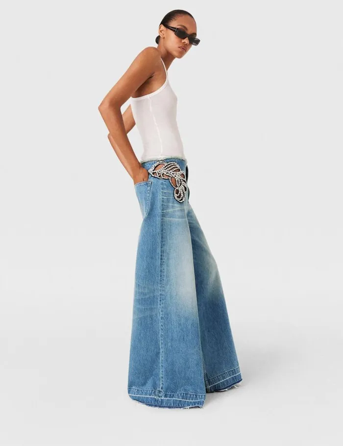 Women Diamant Swirl MidRise Wide Leg Jeans Faded Wash Blue Denim Stella McCartney Pants And Shorts Women Diamant Swirl MidRise Wide Leg Jeans Faded Wash Blue Denim Stella McCartney Pants And Shorts