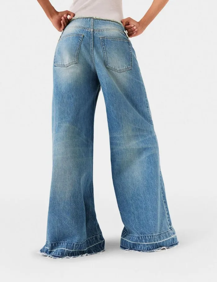 Women Diamant Swirl MidRise Wide Leg Jeans Faded Wash Blue Denim Stella McCartney Pants And Shorts Women Diamant Swirl MidRise Wide Leg Jeans Faded Wash Blue Denim Stella McCartney Pants And Shorts