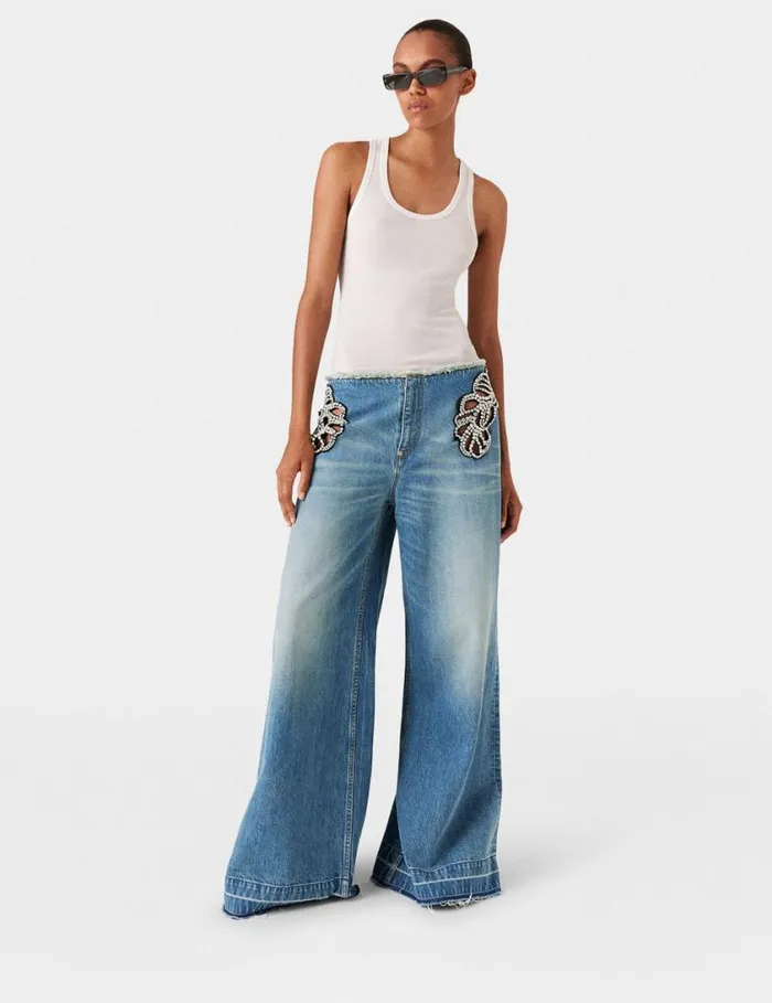 Women Diamant Swirl MidRise Wide Leg Jeans Faded Wash Blue Denim Stella McCartney Pants And Shorts Women Diamant Swirl MidRise Wide Leg Jeans Faded Wash Blue Denim Stella McCartney Pants And Shorts