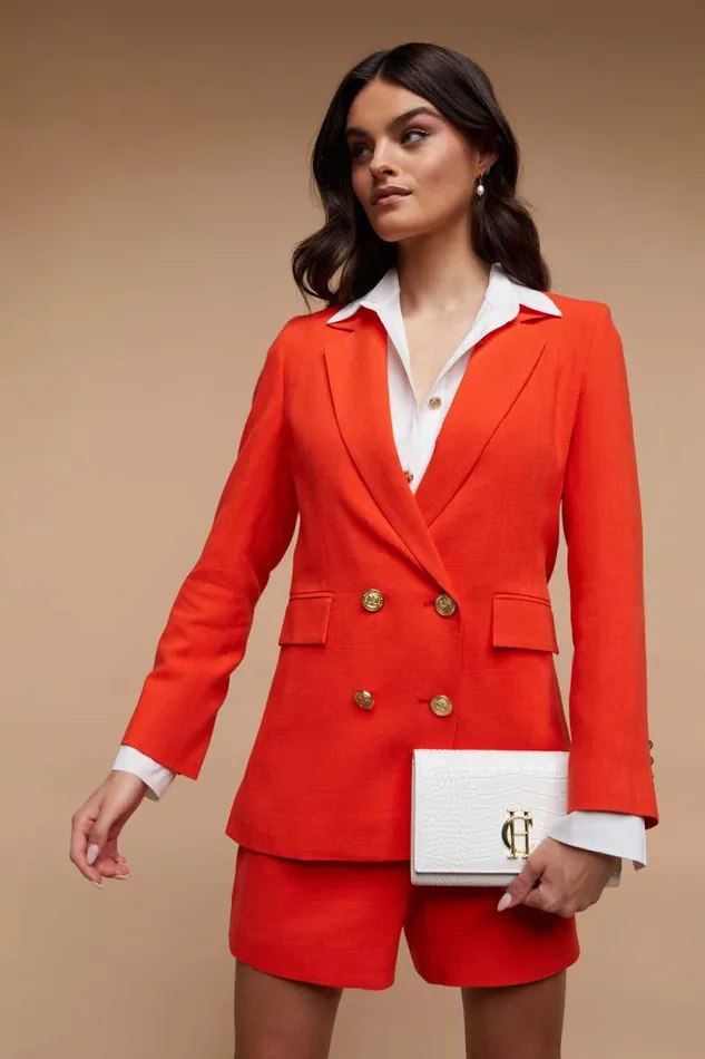 Women Double Breasted Blazer Neroli Linen Holland Cooper Tailoring