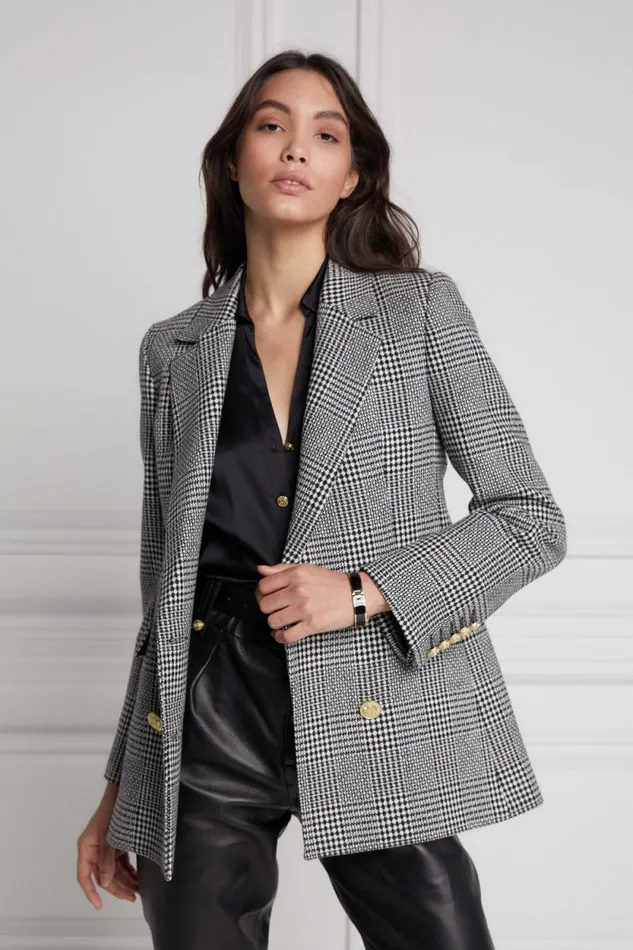 Women Double Breasted Blazer Prince Of Wales Mono Holland Cooper Tailoring